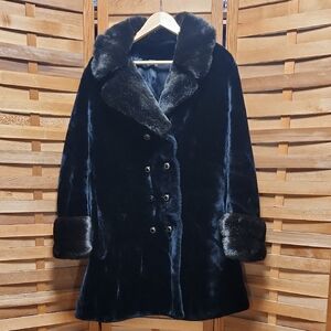 Vintage Borgazia Coat Midnight Black Faux Fur Teddy Jacket Women L